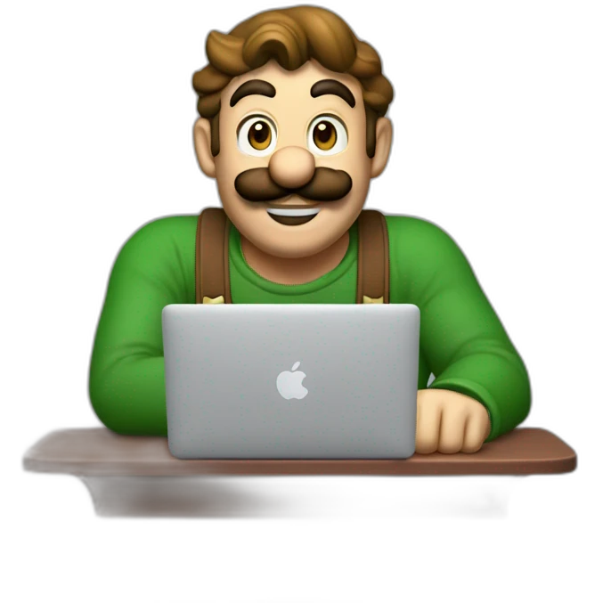 Elegant mario with macbook emoji