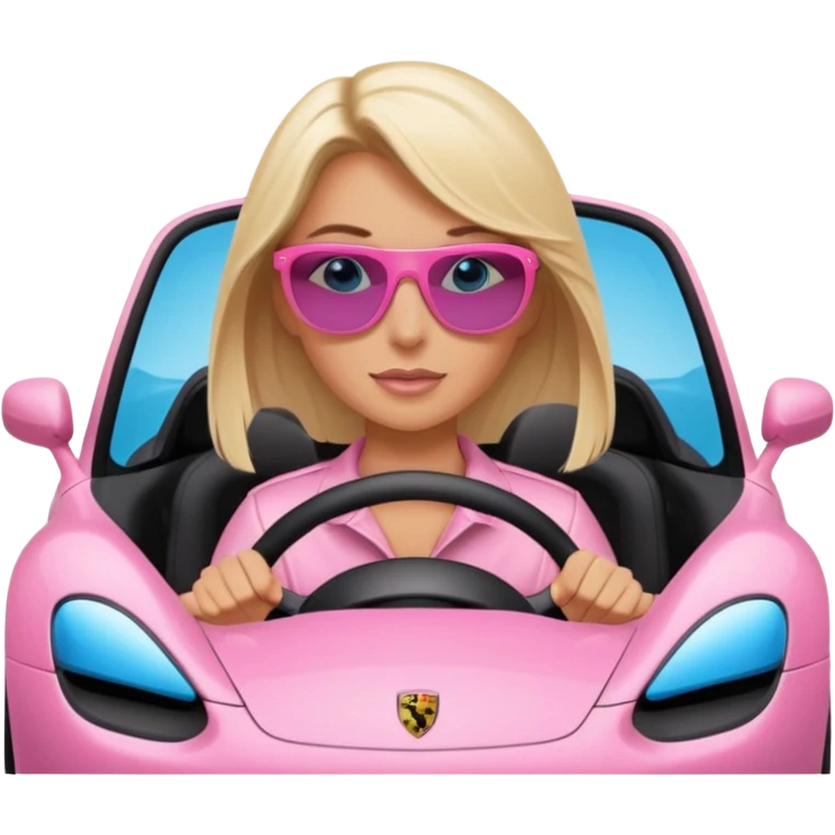 Pink porsche taycan with blonde with blue eyes driving it emoji