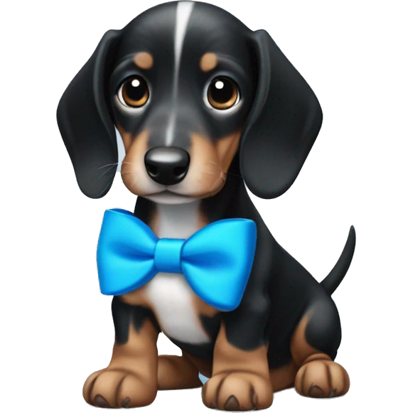 black and white dachshund puppy with blue bow emoji