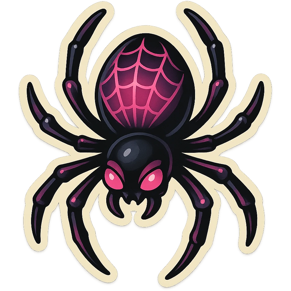 gothic spider, black and pink, retro stickers style emoji