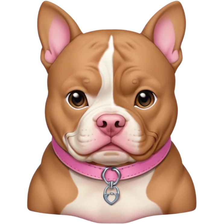 Tan with white chest XL American bully with a pink collar and cropped ears emoji