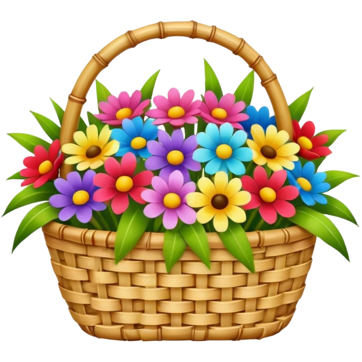 bamboo basket, flowers emoji