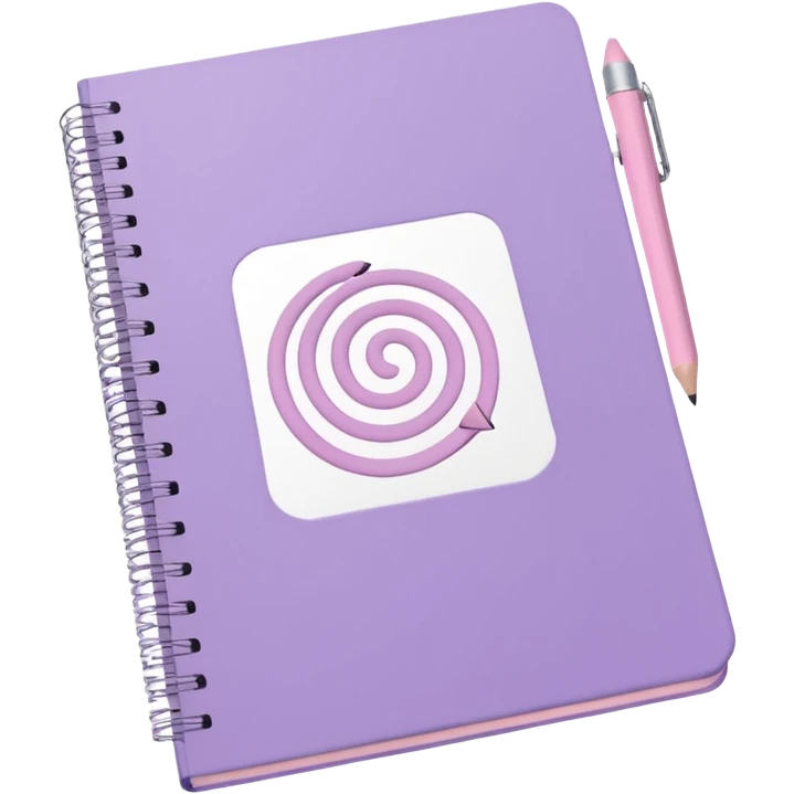 pastel purple spiral-bound notebook labeled 'schedule' in white, with a soft pink pencil resting on it, iOS emoji style emoji