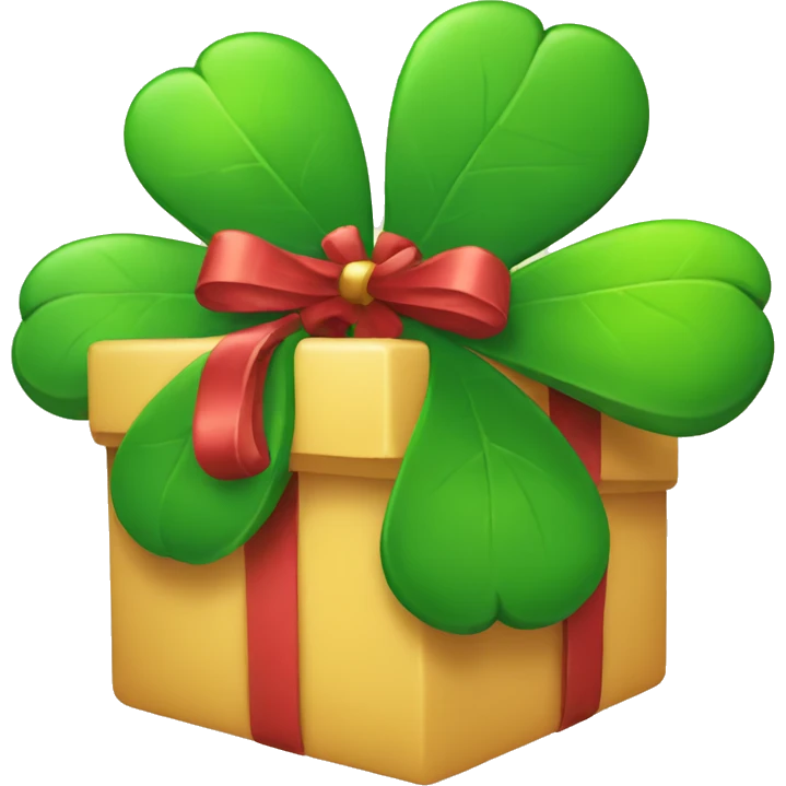 Christmas present with four-leaf clover emoji