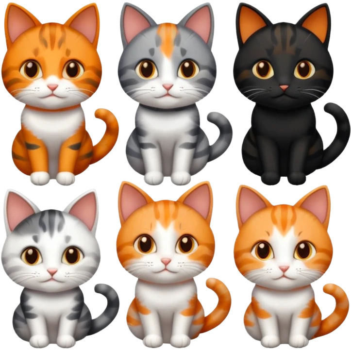 6 cats with different natural coloured coats
 emoji