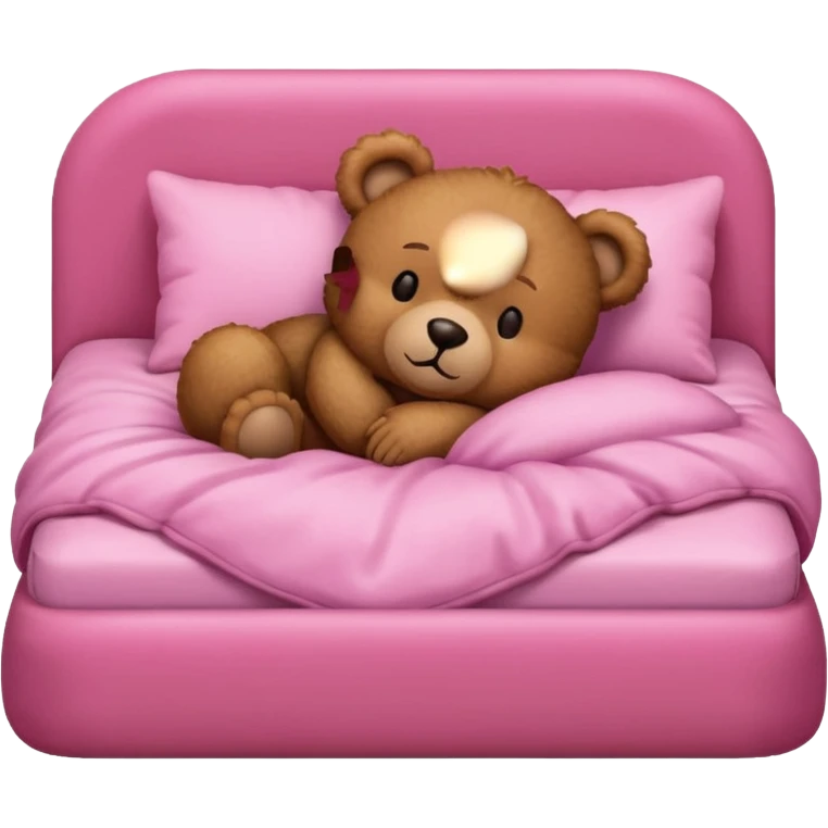 Brown Teddy bear sleeping in pink bed emoji