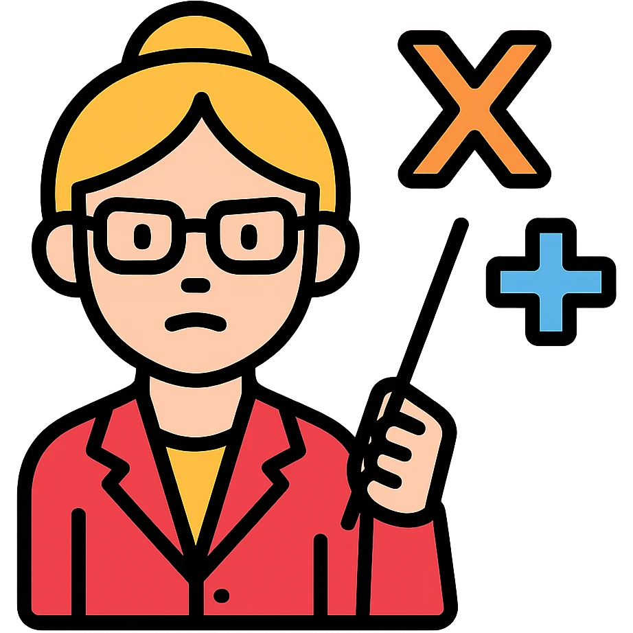 strict and fair senior category math teacher, blonde woman with glasses emoji