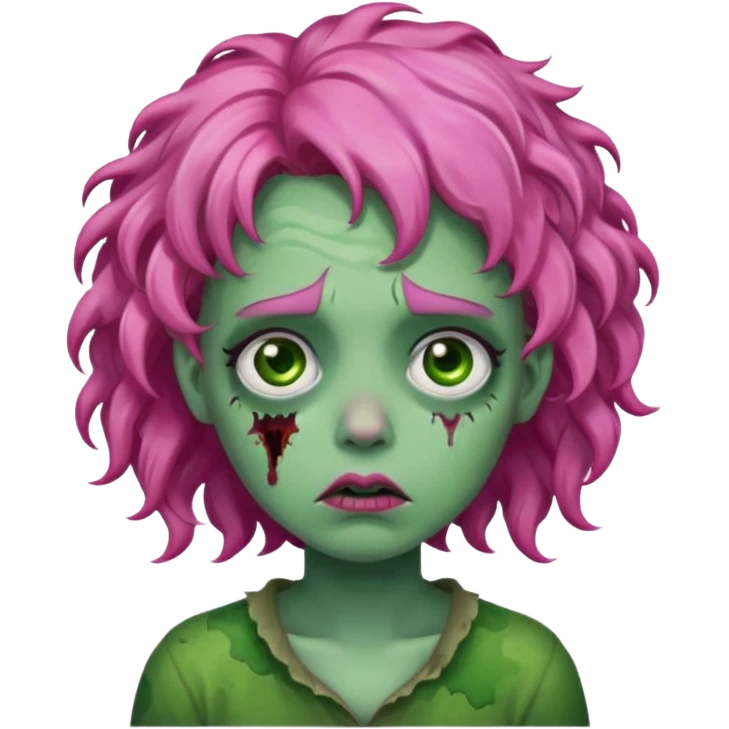 Sad zoombie curly pink hair, green skin emoji