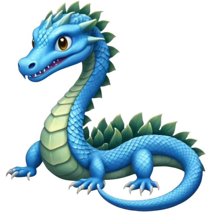 Hydra emoji – full body, blue scales, 3 serpent heads, 4 legs, tail, no wings, not worm-like, slight side angle, cute emoji style, no background
 emoji
