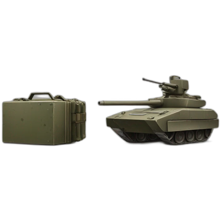 1 side with an Ammunition box with bullet and other side with a military vehicle  emoji