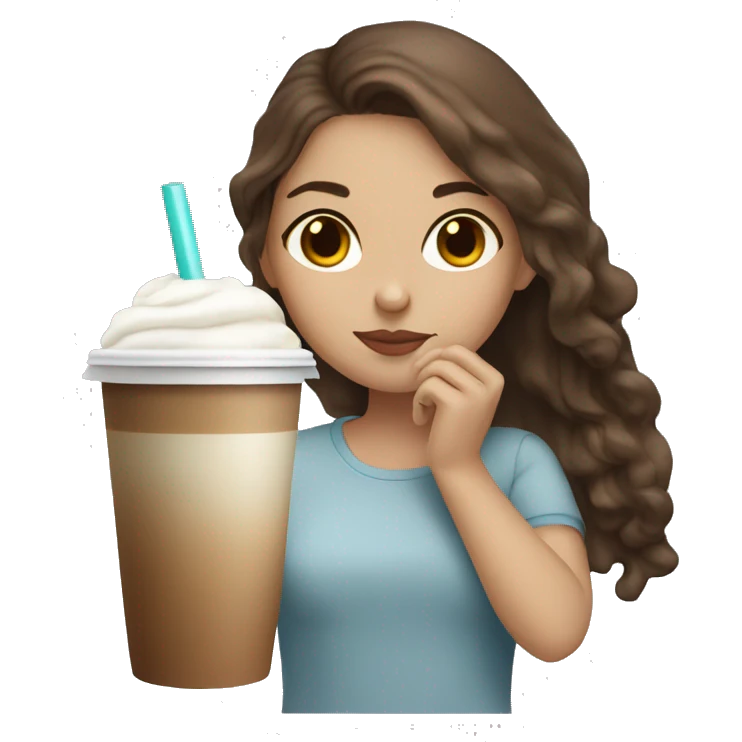girl with brown hair drinking ice latte emoji