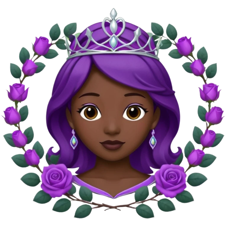 Purple rose with silver tiara and a purple emblem leaf wreath emoji