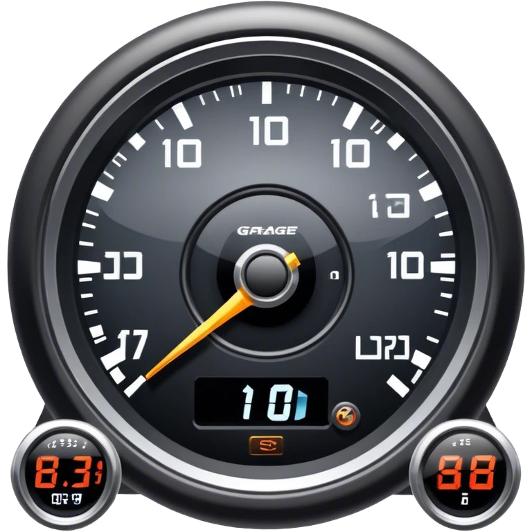 An icon showing a racing game interface, inspired by Grand Turismo. The design features a garage with a selection of high-performance cars, along with race track visuals in the background. Speedometer, lap timer, and other HUD elements add to the excitement. Transparent background emoji