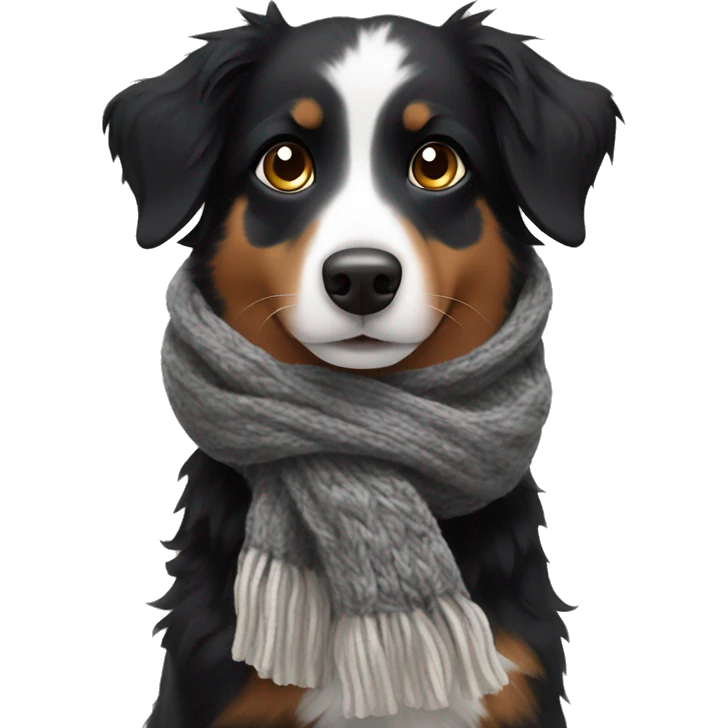 Small black australian shepherd dog wearing a knit scarf emoji