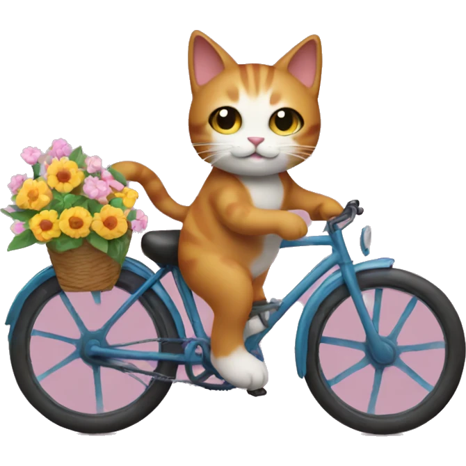 Cat on a bike with flowers in his hands emoji