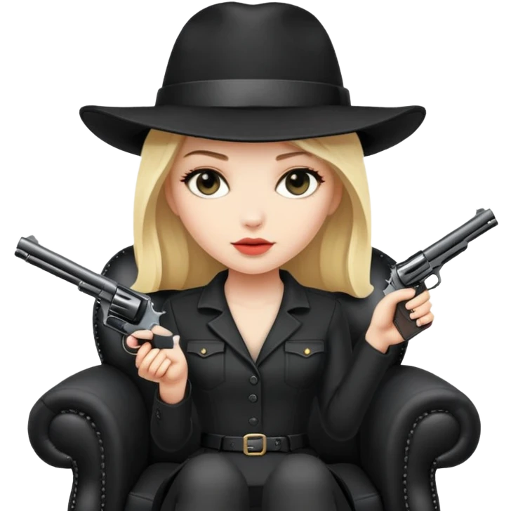 Mafia blondes woman in hat , gun , armchair , black emoji