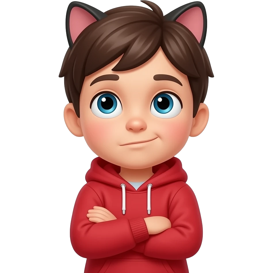 a shrugging kid thinking about a cat emoji