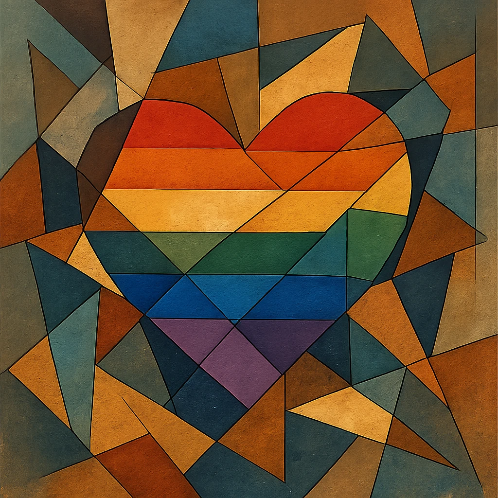 pride heart, geometric shapes, rainbow colors, abstract look emoji