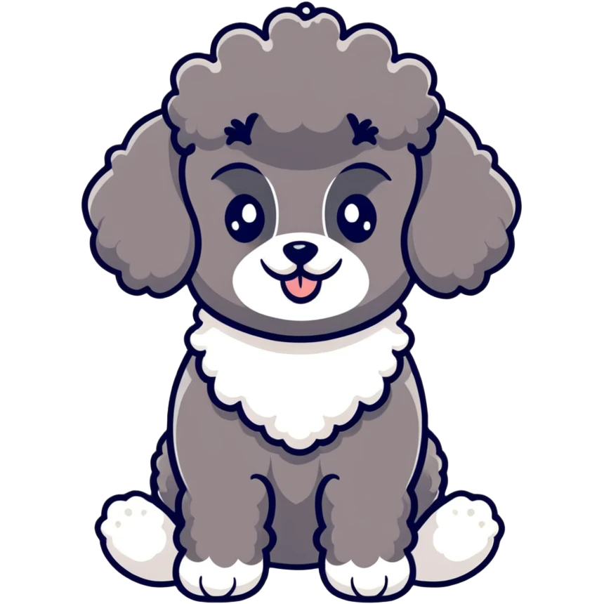 cute black french poodle with classic poodle pompoms emoji