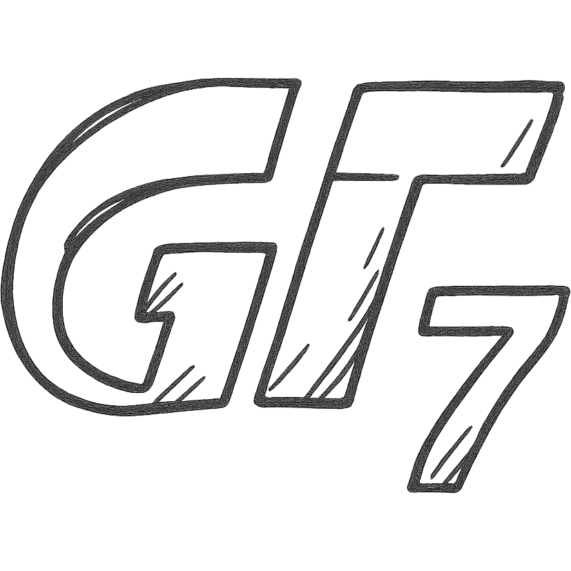 GT7 logo in a hand-drawn outline style emoji