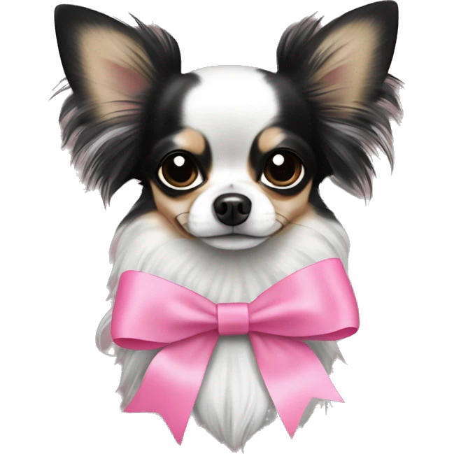 black and white long haired chihuahua with a cute pink bow emoji