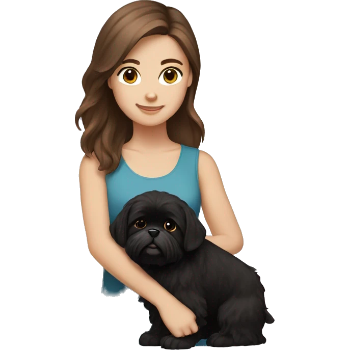 brown haired girl holding a black shi tzu emoji