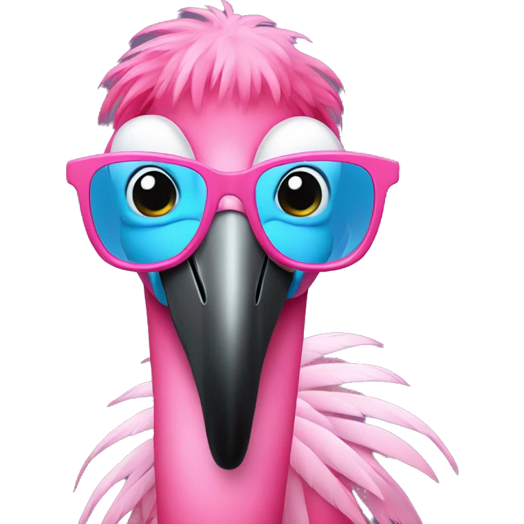 Blue flamingo with pink hair wearing pink glasses emoji