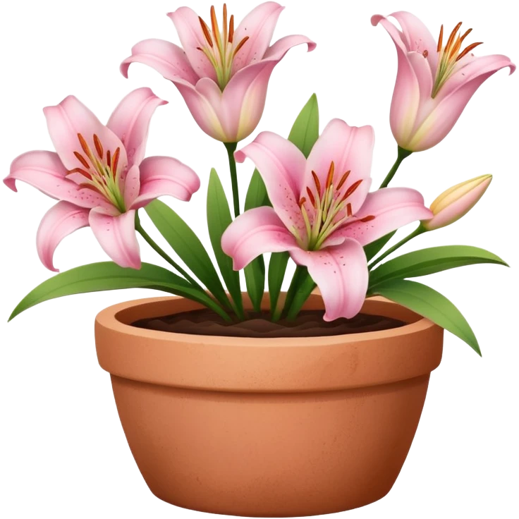 light pink lily flowers in a clay pot emoji
