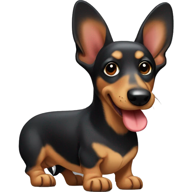 mixed breed dachshund german shepherd dog with black tan and red hair floppy ears and a long tongue  emoji