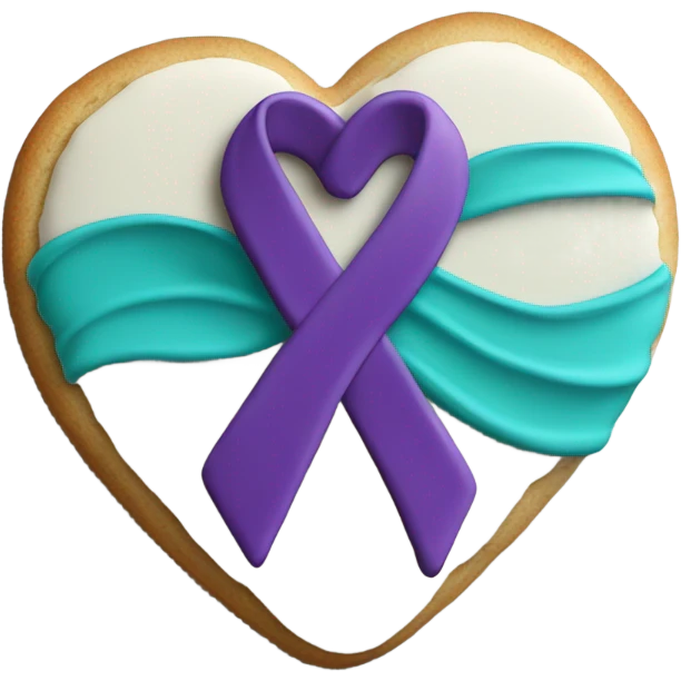 Purple teal Suicide awareness ribbon, heart cookie emoji