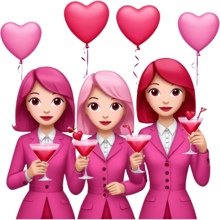galentines party : change their outfits in red and pink, add pink heart balloons and pink cocktails in their hands emoji