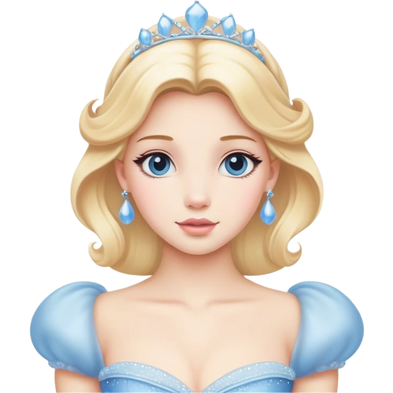 Cinematic Realistic Cinderella Portrait, depicted with lifelike porcelain skin, elegantly styled blonde hair, and a serene, graceful expression. Dressed in her classic ball gown with intricately detailed fabric textures and delicate pastel hues that catch soft, natural lighting, this portrait captures the timeless beauty of a fairy tale princess. emoji