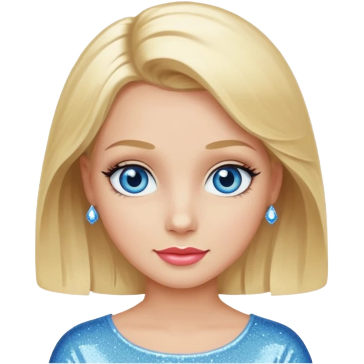 make this real, blond, medium length, blue eyes, 50s, sparkle in the eyes, fun emoji