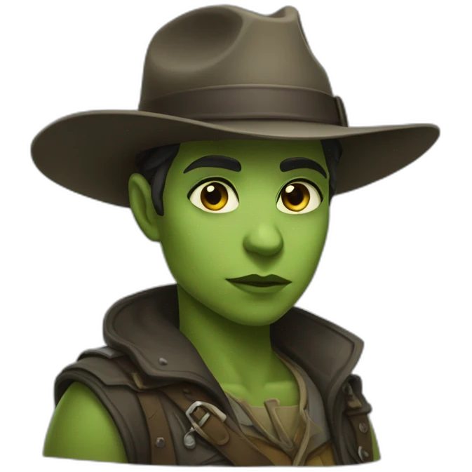Non-binary half-orc ranger in fedora emoji