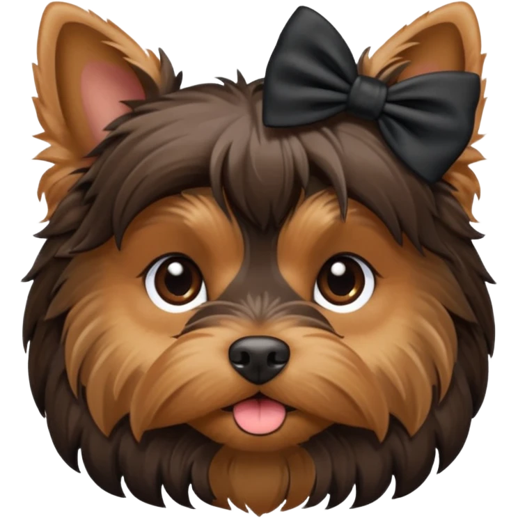 a little dar brown Yorkshire Terrier face with a bow. emoji