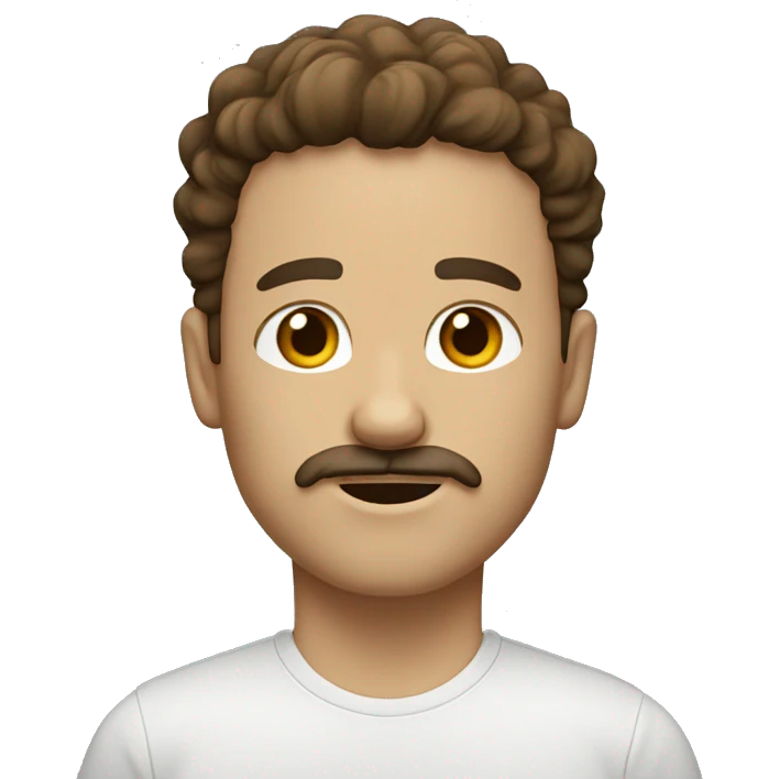 White person with brown eyes and wavy hair. with a goatee and a mustache. emoji