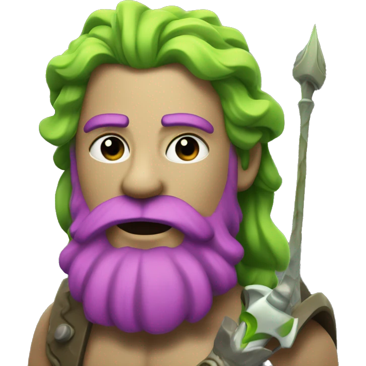 poseidon with magenta and lime hair. holding a trident. emoji