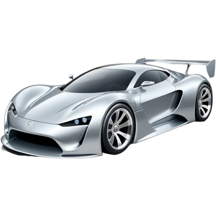 A low-profile futuristic car emoji made of polished silver chrome, wide body stance, smooth aerodynamic shape, glossy metallic surface, soft reflections, luxury swag aesthetic, minimal details, iOS emoji style, centered on clean white background, studio lighting emoji