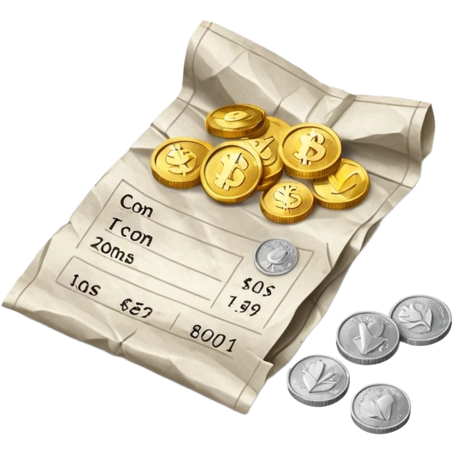 crumpled receipt with coins emoji