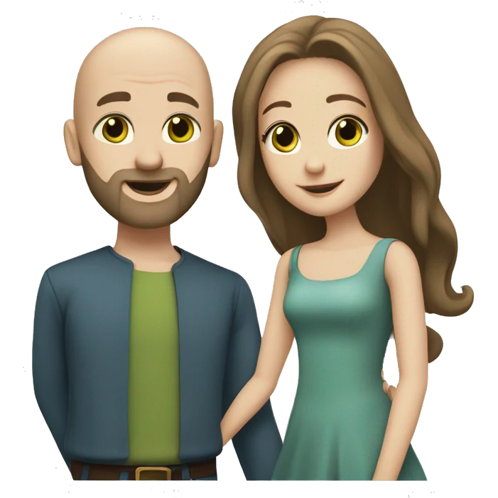 A couple are dancing, both are white, she has long brown hair and green eyes, he is bald, with a beard and blue eyes emoji