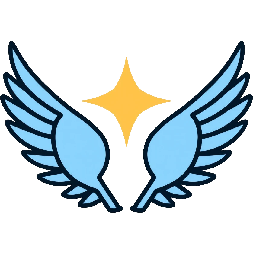saint emblem with light blue wings, divine, holy emoji