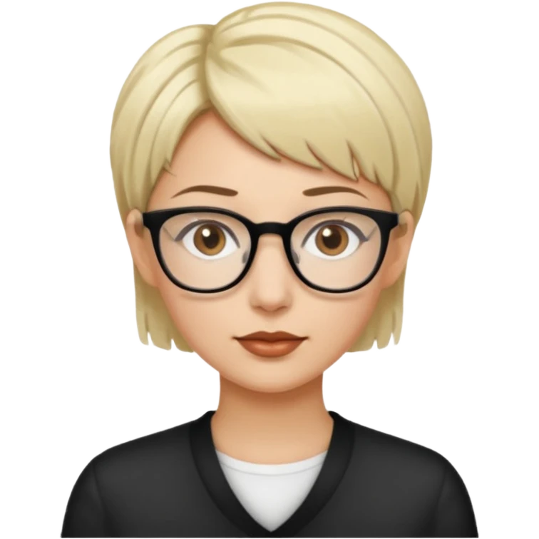 женщина с очень короткими светлыми волосами и темными корнями волос в очках и карими глазами и светлой кожей emoji