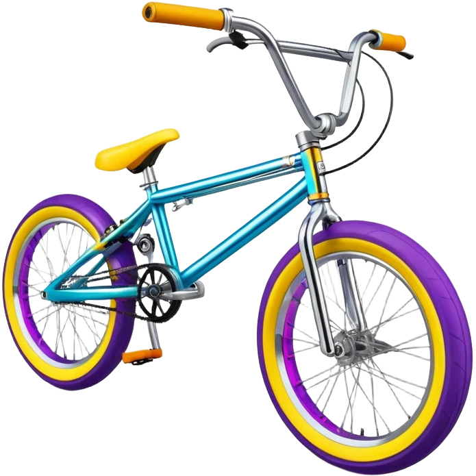 Brightly colored BMX stunt bicycle, clear detailed view, chrome accents, small wheels, freestyle BMX bike design emoji