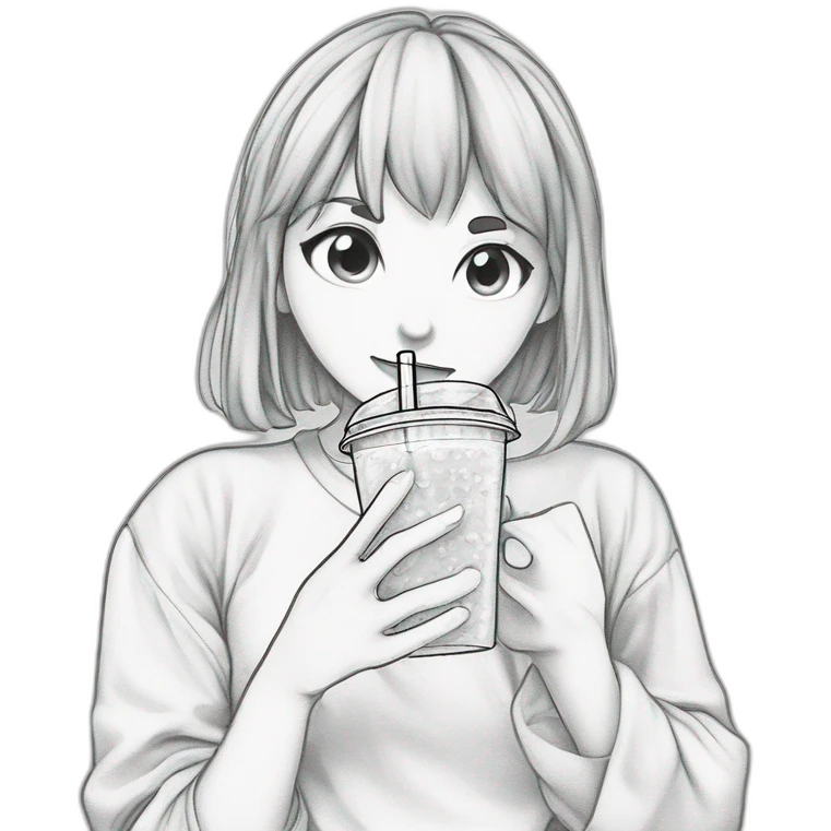 monochrome girl sipping bubble tea emoji