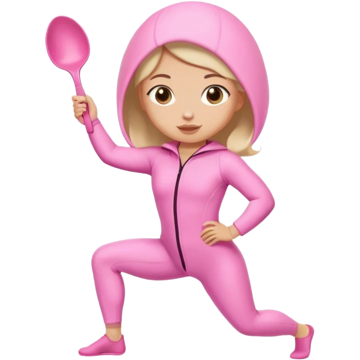 Girl going Pilates in pink spork suit emoji
