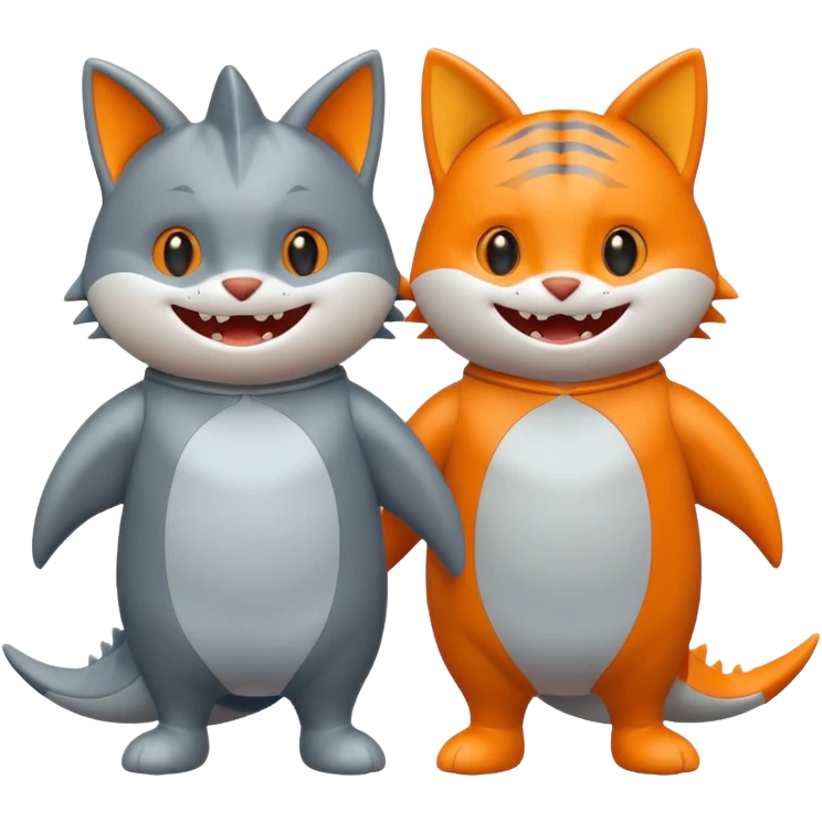 2 happy cats wearing shark costumes emoji