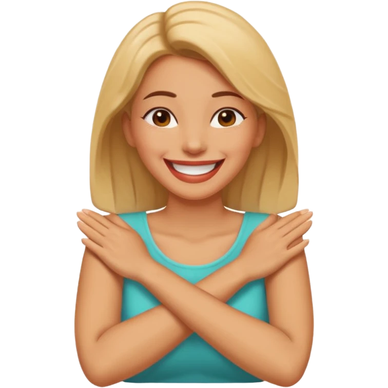 Arms crossed holding neck laughing woman emoji