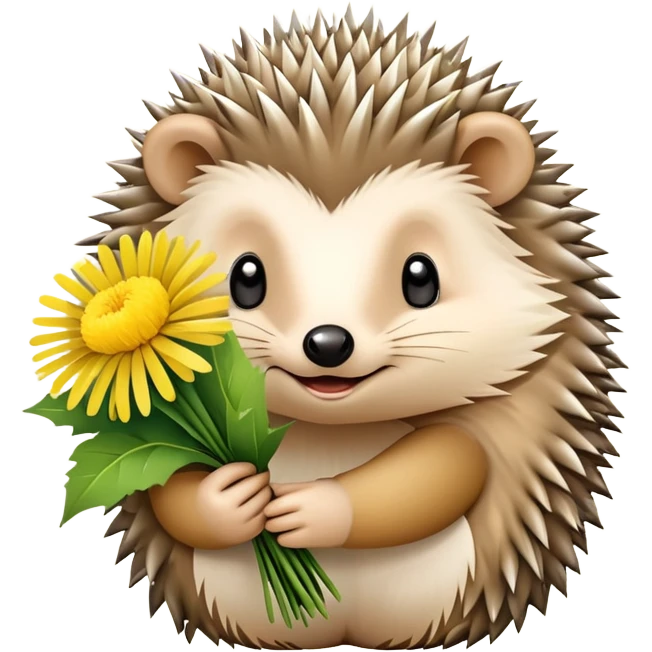 hedgehog holding a bouquet of dandelion flowers emoji