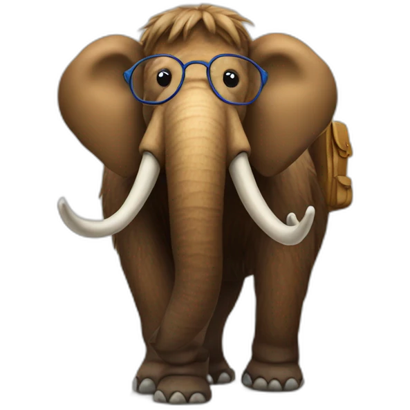 Mammoth with backpack and glasses emoji