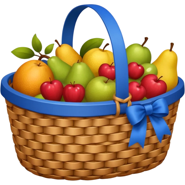 A basket with a blue ribbon on the handle emoji